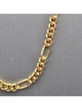 14K Gold Plated Figaro Chain Necklace 6.3mm Heavy Link 20" Unisex Jewelry